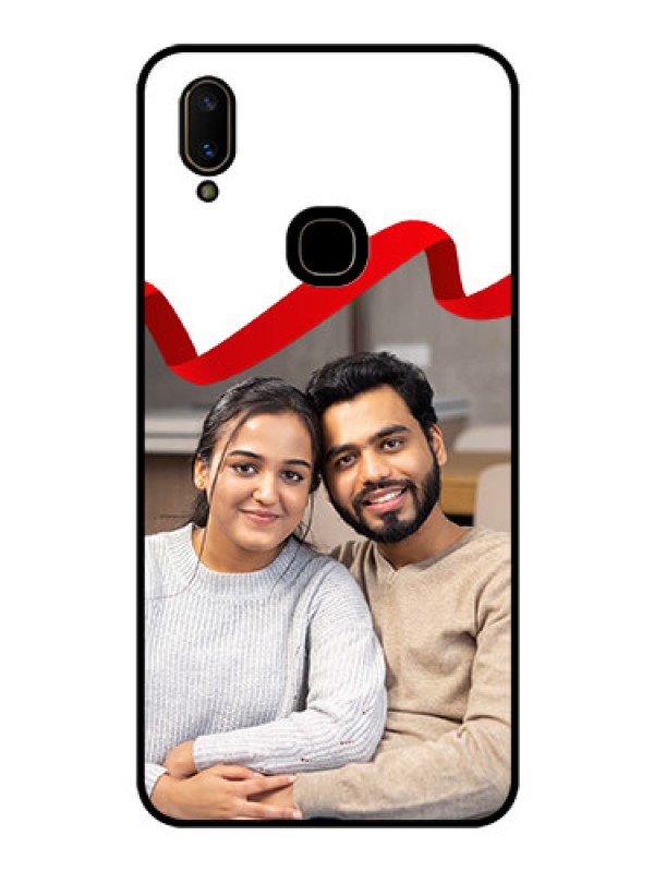 Custom Vivo V11 Photo Printing on Glass Case  - Red Ribbon Frame Design