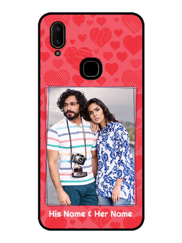 Custom Vivo V11 Photo Printing on Glass Case  - with Red Heart Symbols Design