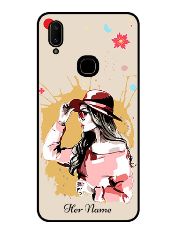 Custom Vivo V11 Photo Printing on Glass Case - Women with pink hat Design