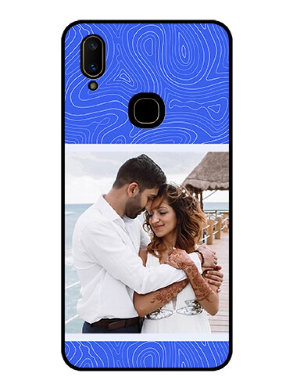 Custom Vivo V11 Custom Glass Mobile Case - Curved line art with blue and white Design