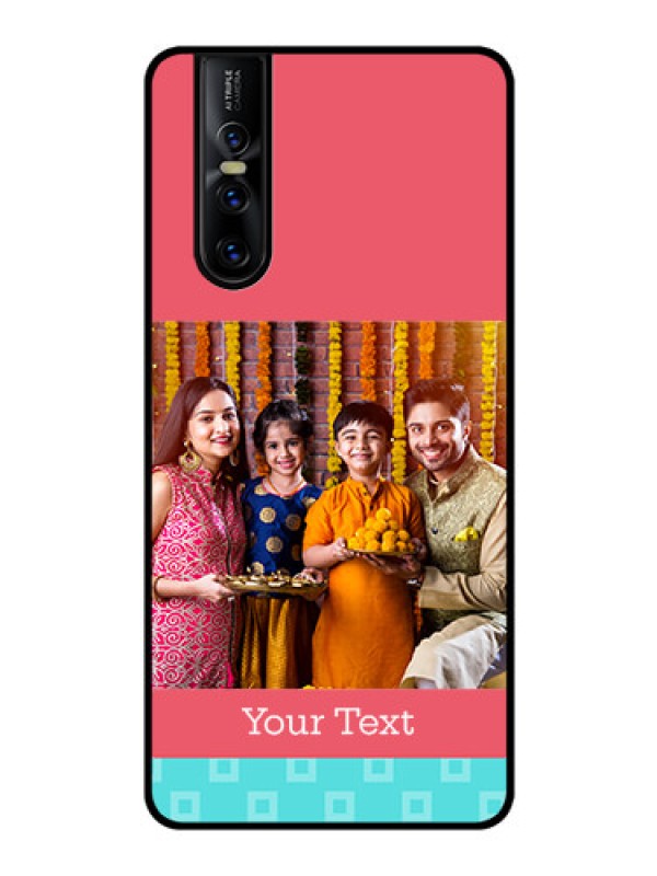 Custom Vivo V15 Pro Personalized Glass Phone Case  - Peach & Blue Color Design