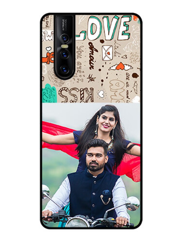 Custom Vivo V15 Pro Custom Glass Phone Case  - Love Doodle Pattern 