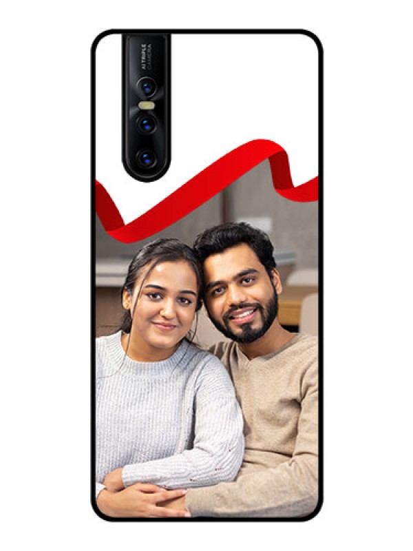 Custom Vivo V15 Pro Photo Printing on Glass Case  - Red Ribbon Frame Design