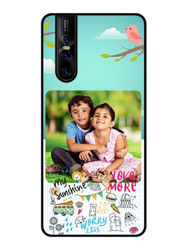 Custom Vivo V15 Pro Photo Printing on Glass Case  - Doodle love Design