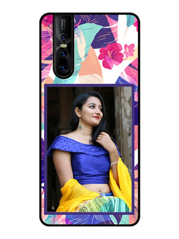 Custom Vivo V15 Pro Custom Glass Mobile Case  - Abstract Floral Design