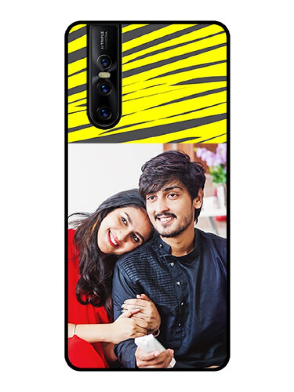 Custom Vivo V15 Pro Photo Printing on Glass Case  - Yellow Abstract Design