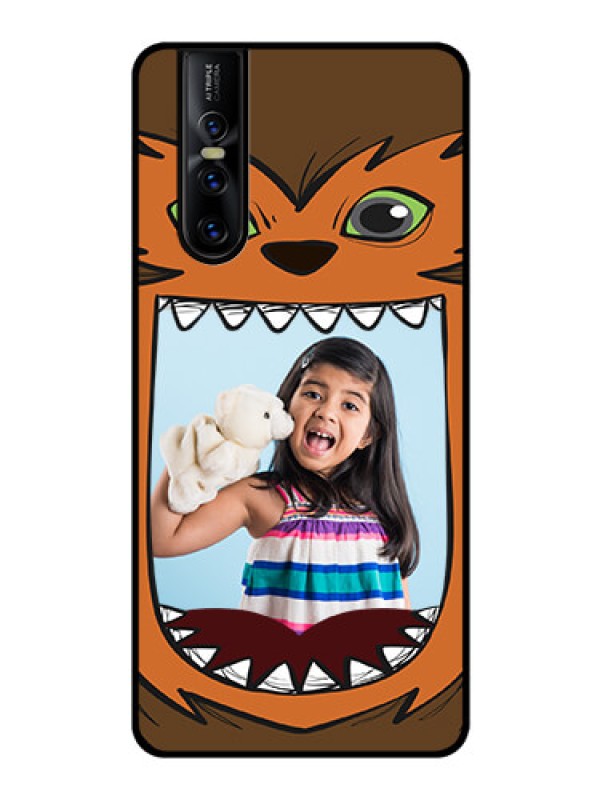 Custom Vivo V15 Pro Photo Printing on Glass Case  - Owl Monster Back Case Design