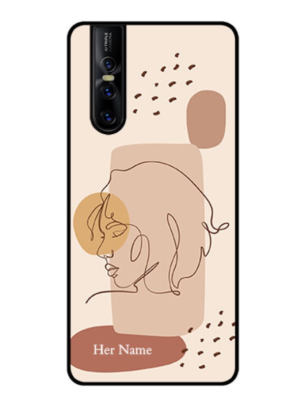 Custom Vivo V15 Pro Photo Printing on Glass Case - Calm Woman line art Design