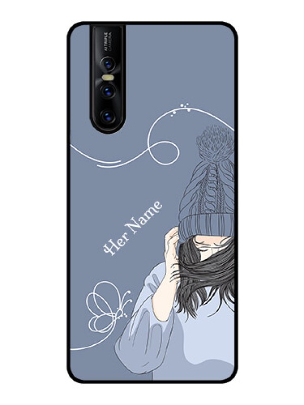Custom Vivo V15 Pro Custom Glass Mobile Case - Girl in winter outfit Design