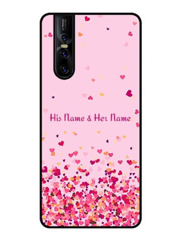 Custom Vivo V15 Pro Photo Printing on Glass Case - Floating Hearts Design