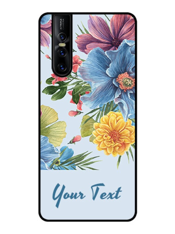 Custom Vivo V15 Pro Custom Glass Mobile Case - Stunning Watercolored Flowers Painting Design