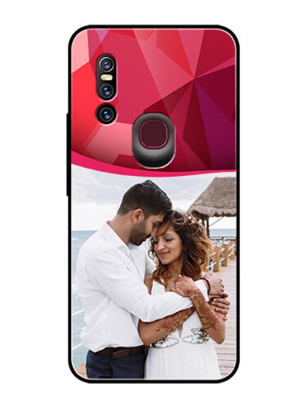 Custom Vivo V15 Custom Glass Mobile Case  - Red Abstract Design