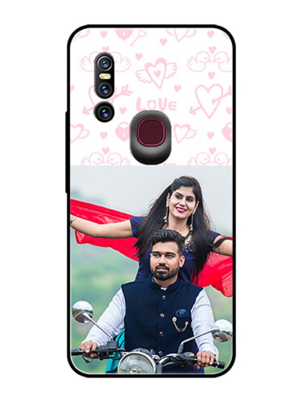Custom Vivo V15 Custom Glass Mobile Case  - Pink Flying Heart Design