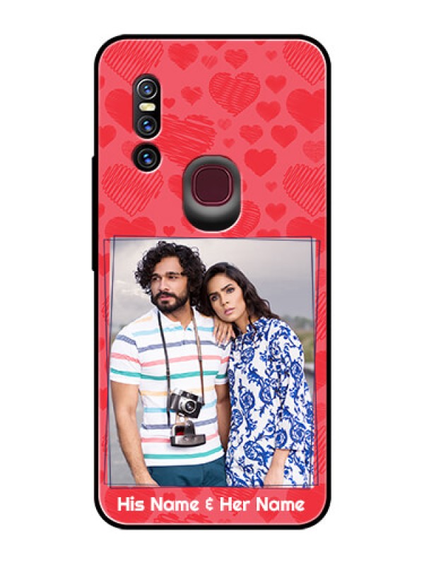 Custom Vivo V15 Photo Printing on Glass Case  - with Red Heart Symbols Design