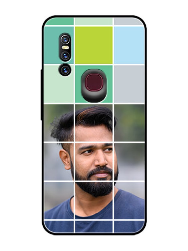 Custom Vivo V15 Photo Printing on Glass Case  - with white box pattern 