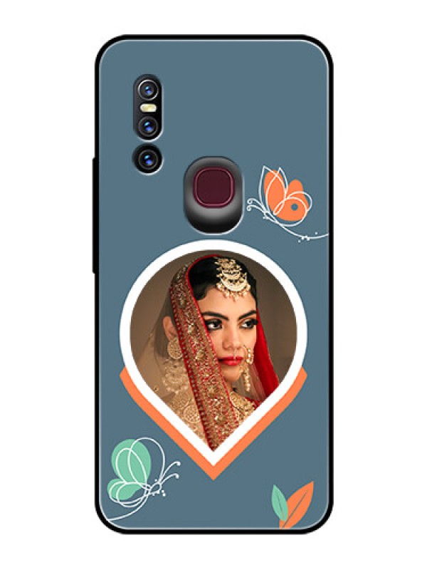 Custom Vivo V15 Custom Glass Mobile Case - Droplet Butterflies Design