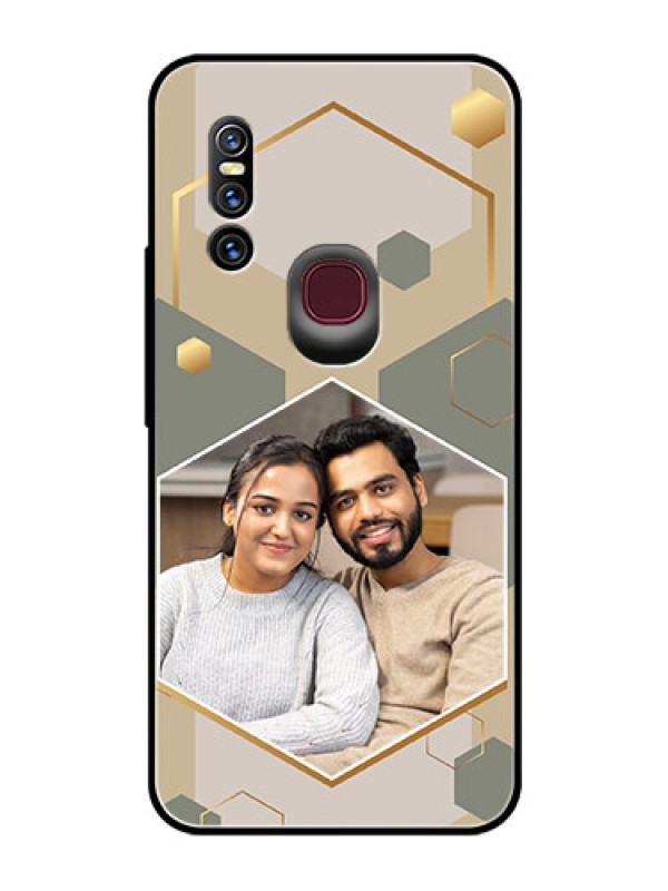 Custom Vivo V15 Photo Printing on Glass Case - Stylish Hexagon Pattern Design