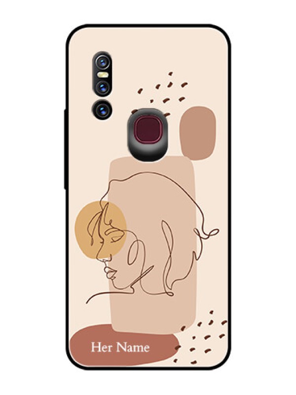 Custom Vivo V15 Photo Printing on Glass Case - Calm Woman line art Design