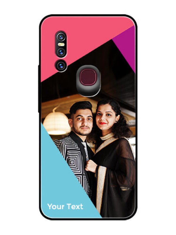 Custom Vivo V15 Custom Glass Mobile Case - Stacked Triple colour Design