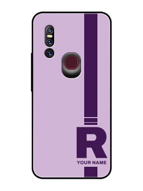 Custom Vivo V15 Photo Printing on Glass Case - Simple dual tone stripe with name Design