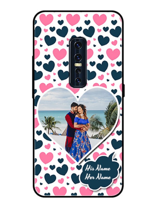 Custom Vivo V17 Pro Custom Glass Phone Case  - Pink & Blue Heart Design