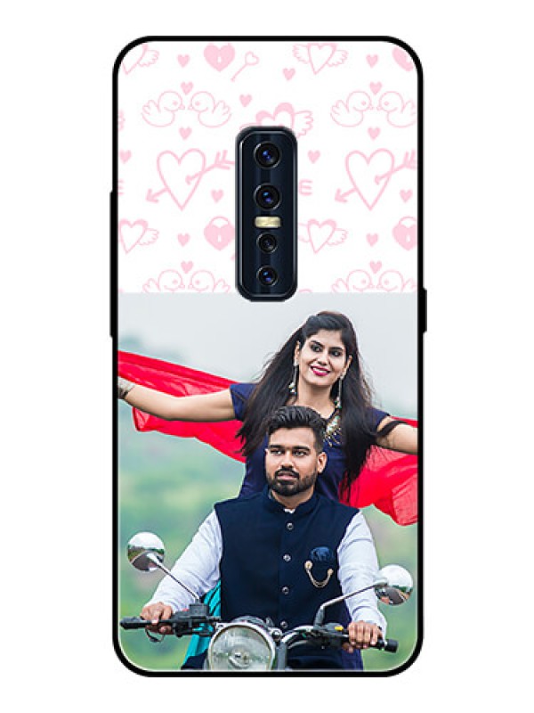 Custom Vivo V17 Pro Custom Glass Mobile Case  - Pink Flying Heart Design