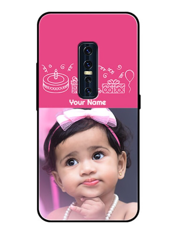 Custom Vivo V17 Pro Photo Printing on Glass Case  - with Birthday Line Art Design