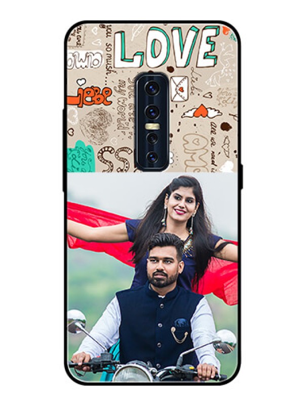 Custom Vivo V17 Pro Custom Glass Phone Case  - Love Doodle Pattern 