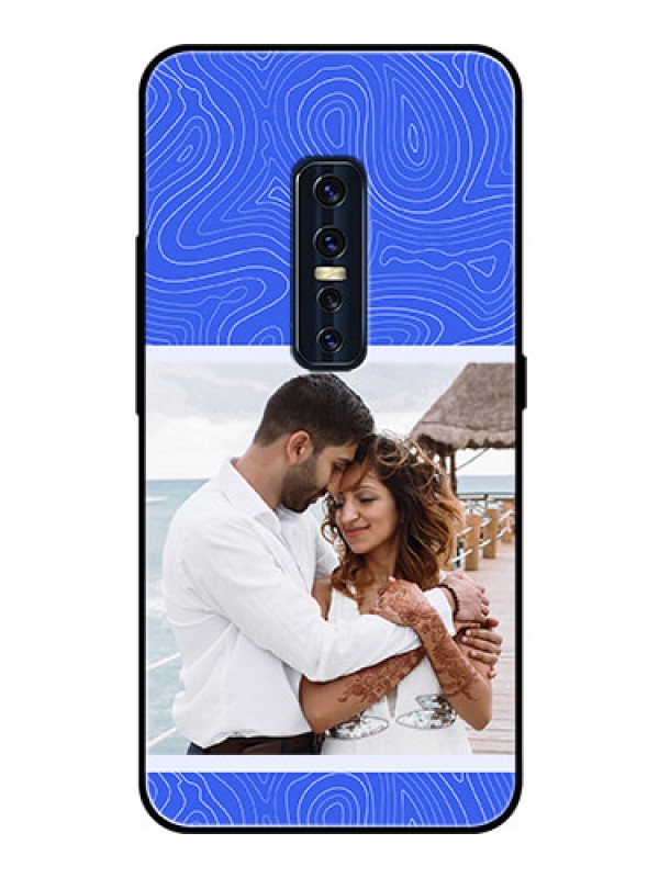 Custom Vivo V17 Pro Custom Glass Mobile Case - Curved line art with blue and white Design