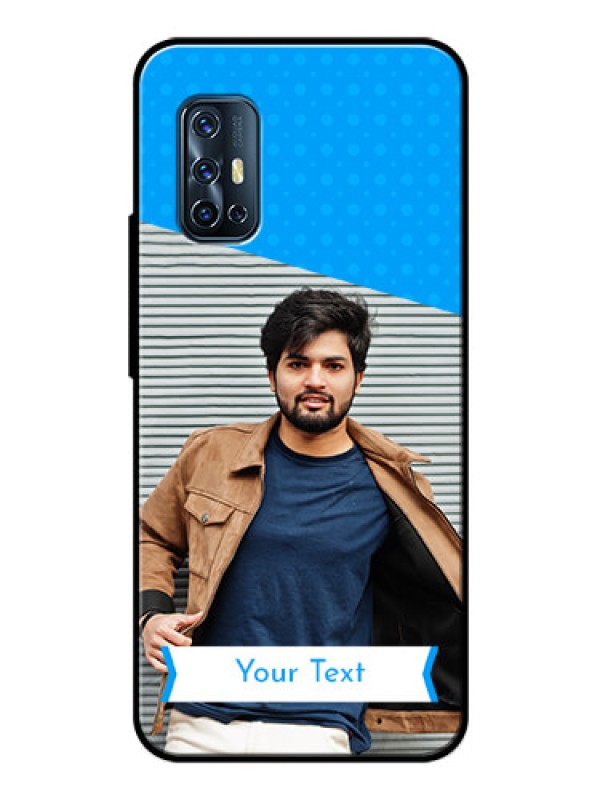 Custom Vivo V17 Photo Printing on Glass Case  - Simple Blue Color Design