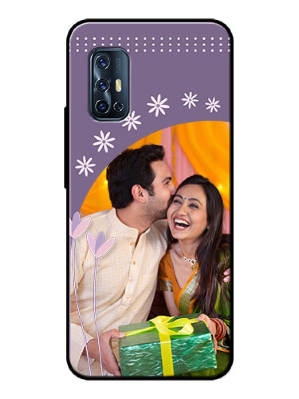Custom Vivo V17 Custom Glass Mobile Case  - Lavender flowers design 
