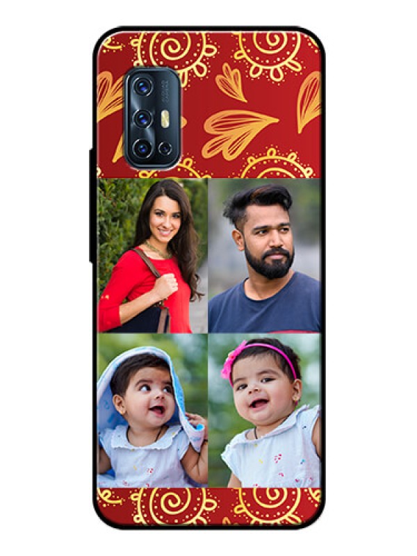 Custom Vivo V17 Photo Printing on Glass Case  - 4 Image Traditional Design