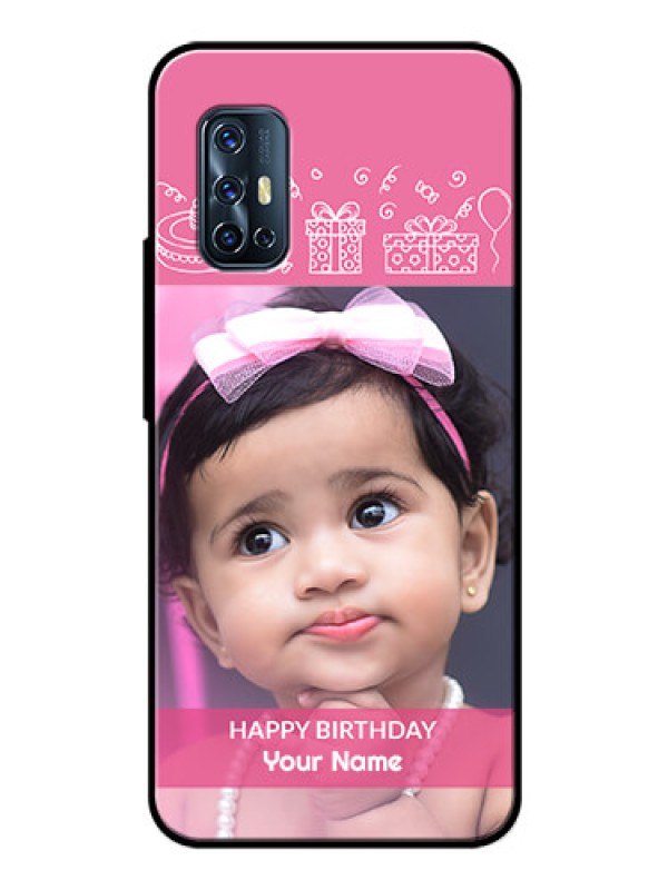 Custom Vivo V17 Photo Printing on Glass Case  - with Birthday Line Art Design