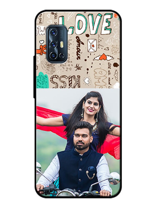 Custom Vivo V17 Custom Glass Phone Case  - Love Doodle Pattern 