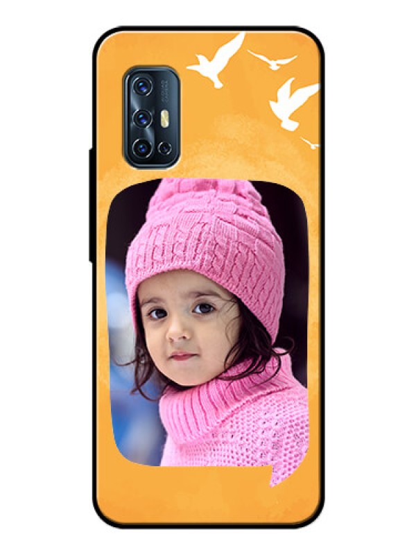 Custom Vivo V17 Personalized Glass Phone Case  - Water Color Design with Bird Icons