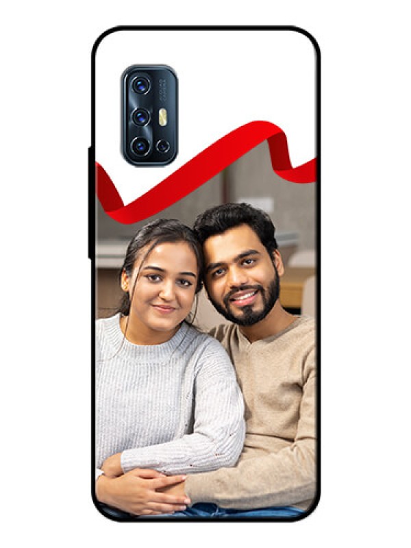 Custom Vivo V17 Photo Printing on Glass Case  - Red Ribbon Frame Design