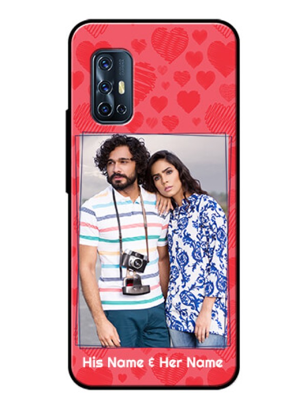 Custom Vivo V17 Photo Printing on Glass Case  - with Red Heart Symbols Design