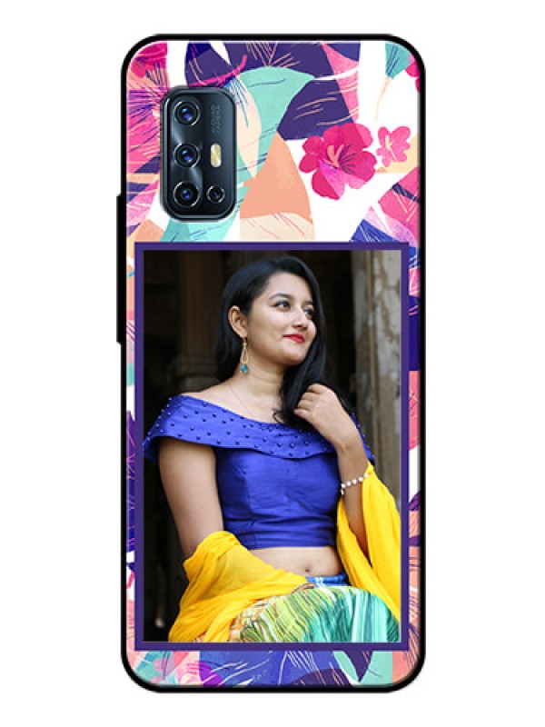 Custom Vivo V17 Custom Glass Mobile Case  - Abstract Floral Design