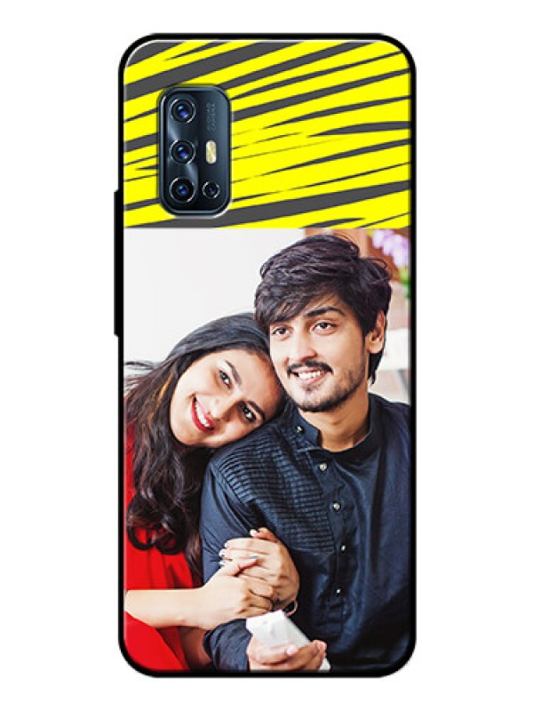 Custom Vivo V17 Photo Printing on Glass Case  - Yellow Abstract Design