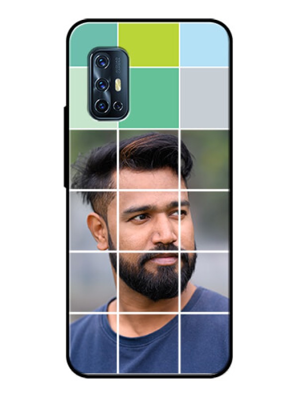 Custom Vivo V17 Photo Printing on Glass Case  - with white box pattern 