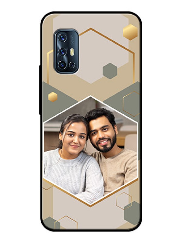 Custom Vivo V17 Photo Printing on Glass Case - Stylish Hexagon Pattern Design