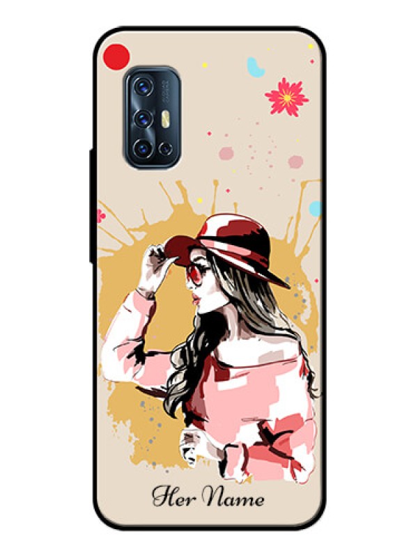 Custom Vivo V17 Photo Printing on Glass Case - Women with pink hat Design