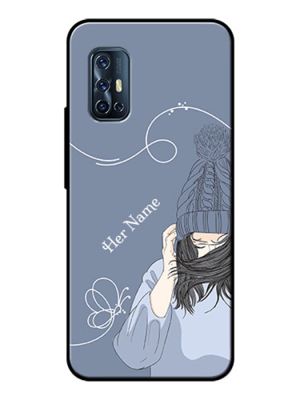 Custom Vivo V17 Custom Glass Mobile Case - Girl in winter outfit Design