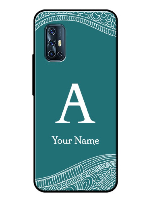 Custom Vivo V17 Personalized Glass Phone Case - line art pattern with custom name Design