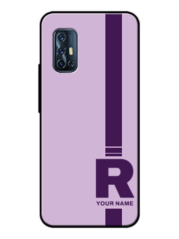 Custom Vivo V17 Photo Printing on Glass Case - Simple dual tone stripe with name Design