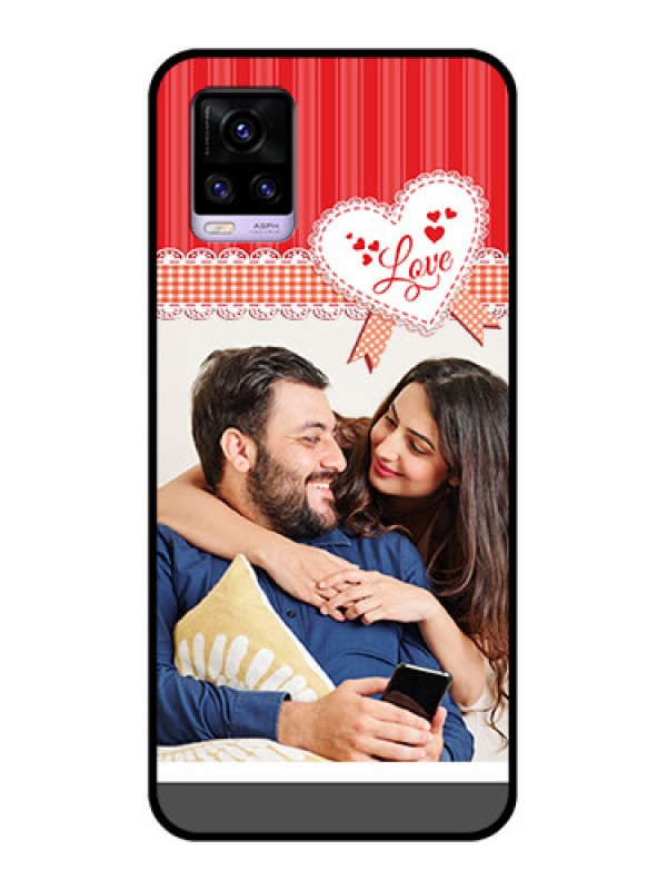 Custom Vivo V20 2021 Custom Glass Mobile Case - Red Love Pattern Design