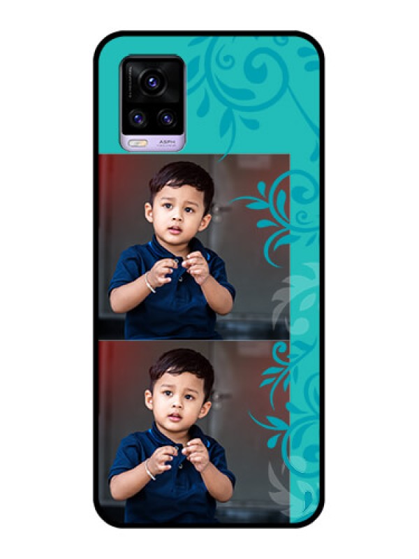 Custom Vivo V20 2021 Personalized Glass Phone Case - with Photo and Green Floral Design