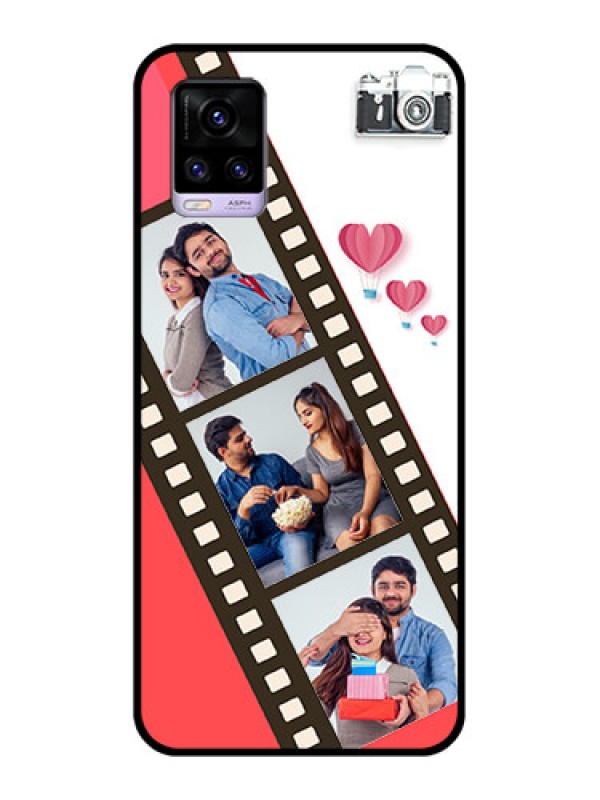 Custom Vivo V20 2021 Personalized Glass Phone Case - 3 Image Holder with Film Reel