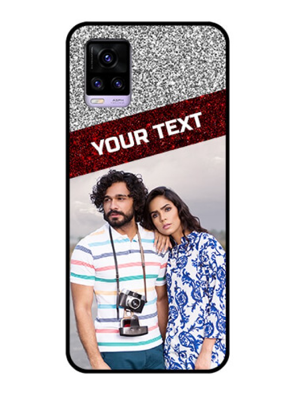 Custom Vivo V20 2021 Personalized Glass Phone Case - Image Holder with Glitter Strip Design