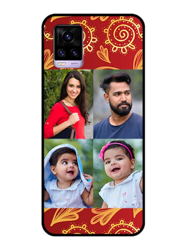 Custom Vivo V20 2021 Photo Printing on Glass Case - 4 Image Traditional Design